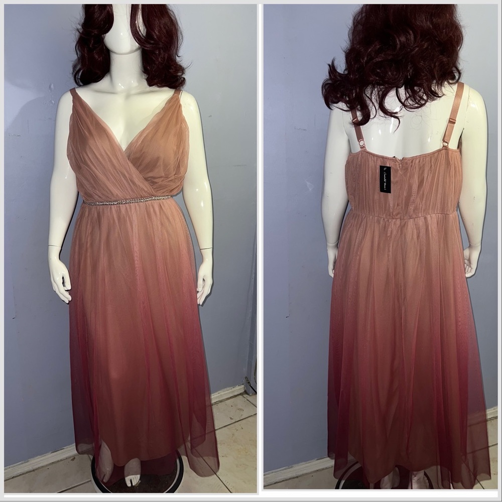 NWT Plus size Ombré mesh Maxidress in Nude To Burgundy 2X